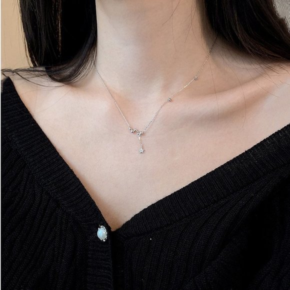 *925 Sterling Silver Diamond Star Tassel Necklace - Picture 3 of 3